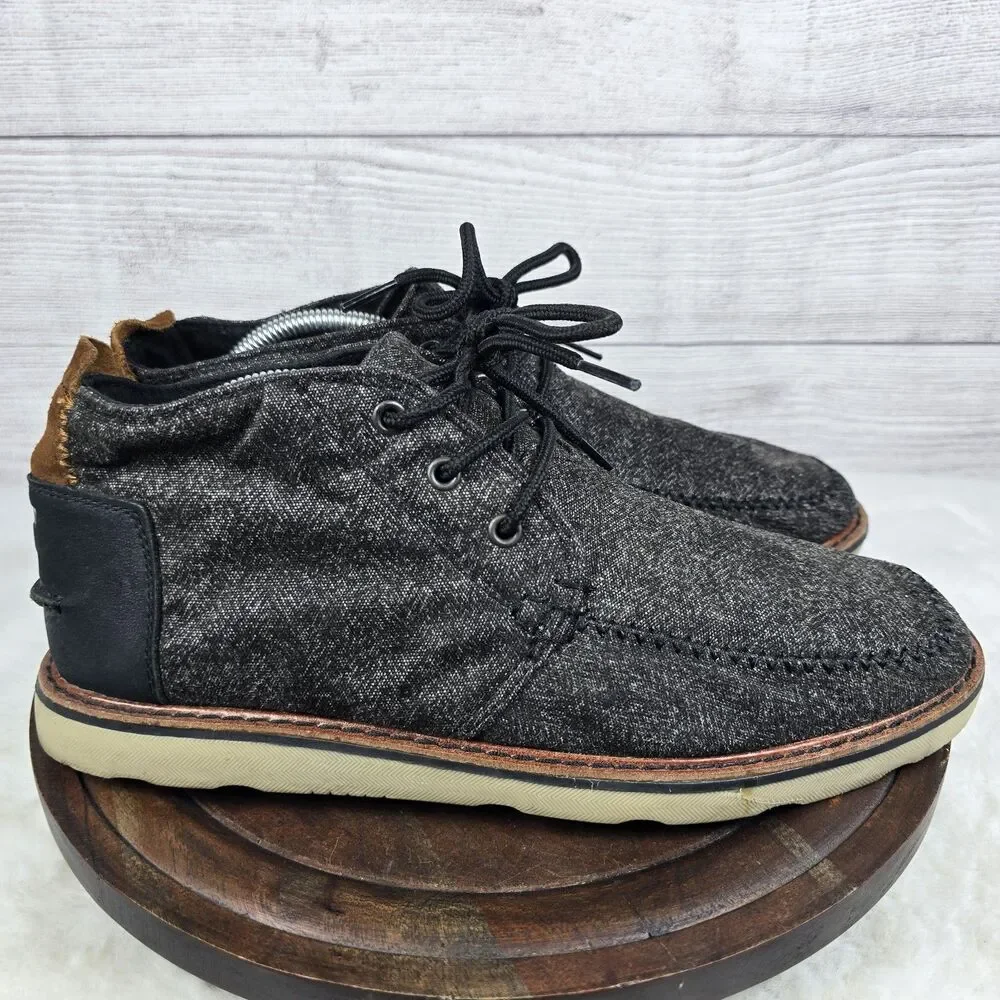 Toms Mens Navi Dark Gray Linen Lace Up Round Toe Chukka Boots Sz 10.5 M